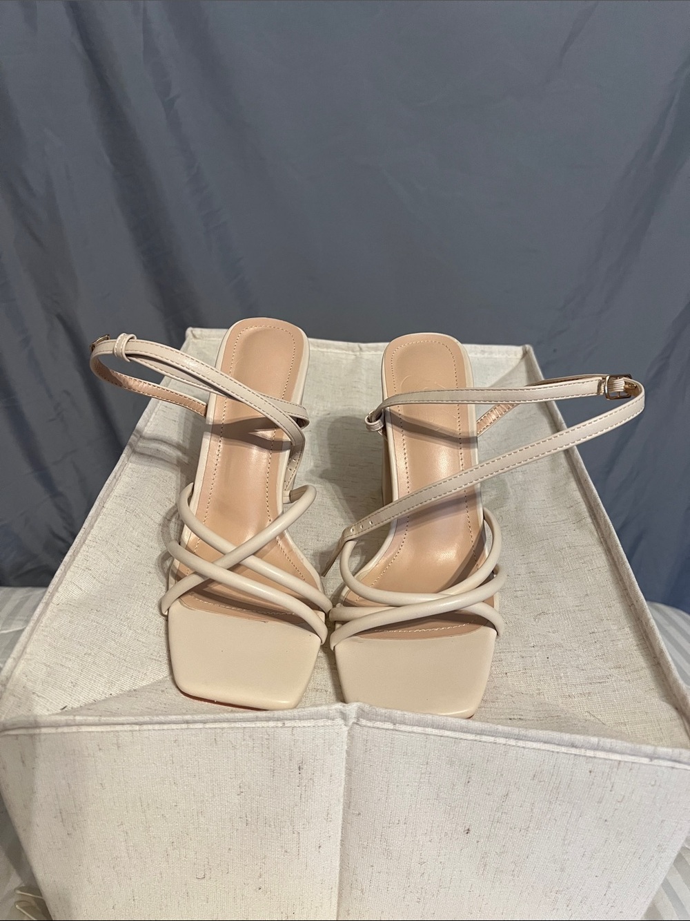 Elegant Women's Strappy Square-Toe Heels in Cream